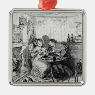 Mr Bumble and Mrs Corney taking tea Metal Ornament