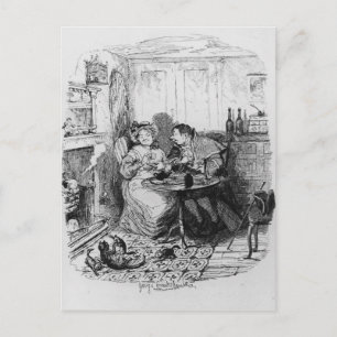 Mr Bumble and Mrs Corney taking tea Postcard
