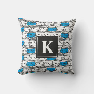 Mr Bump Blue Pattern Monogram Throw Pillow