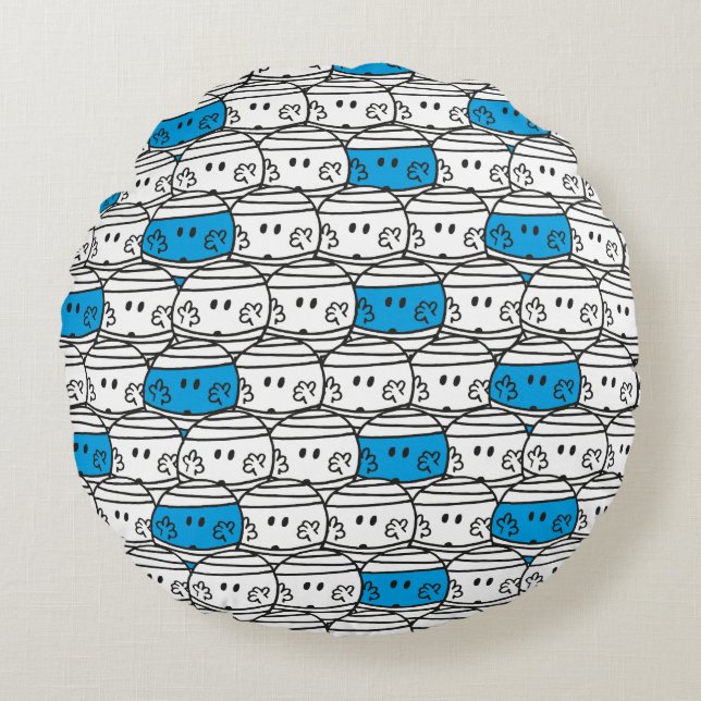 Mr Bump | Blue Pattern Round Pillow (Front)