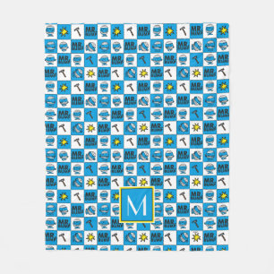 Mr Bump Mosaic In Blue Pattern Monogram Fleece Blanket