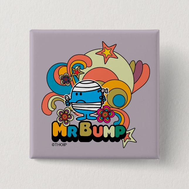 Mr. Bump | Psychedelic Thumb Injury 2 Inch Square Button (Front)