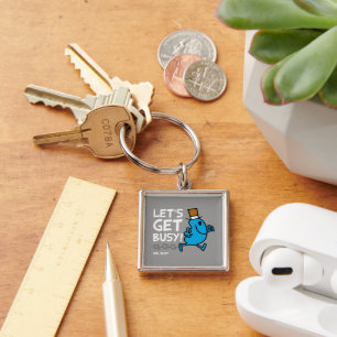 Mr. Busy   Let's Get Busy White Text Keychain