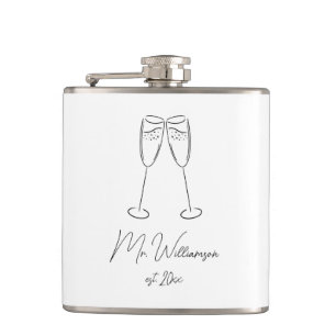 Mr Champagne Glass Groom Wedding Newlywed Couple Hip Flask