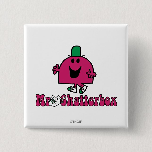 Mr. Chatterbox Logo & Telephone 2 Inch Square Button (Front)