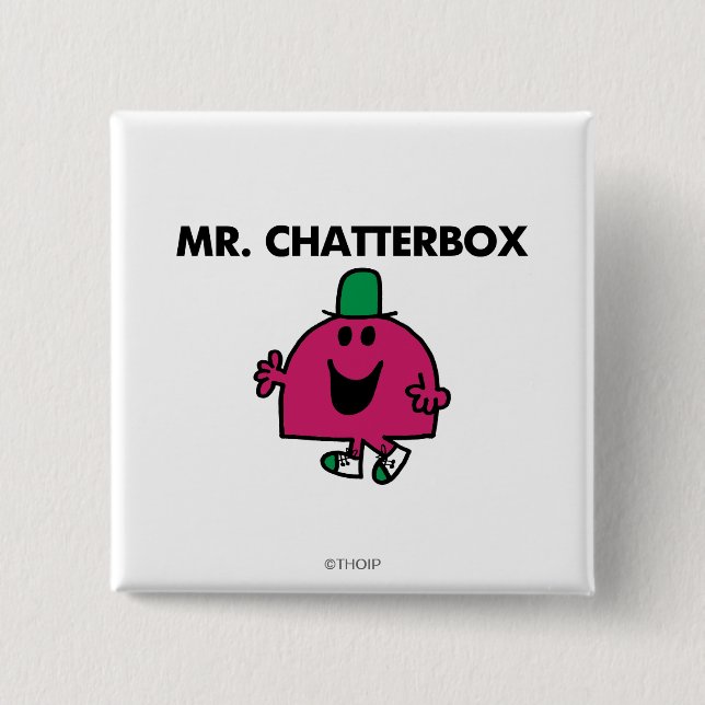 Mr. Chatterbox Waving Hello 2 Inch Square Button (Front)
