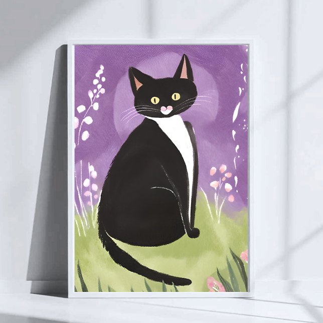Mr. Chonk | Tuxedo Cat Purple Watercolor Poster (Creator Uploaded)