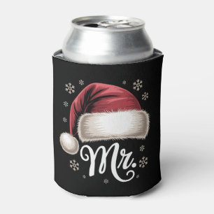 Mr Christmas Santa Hat Snowflakes Couples Holiday Can Cooler