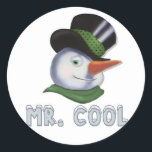 Mr. Cool - Snowman Classic Round Sticker<br><div class="desc">Cool and confident, that's Mr. Cool. Fun snowman winter design for that favourite cool guy.</div>
