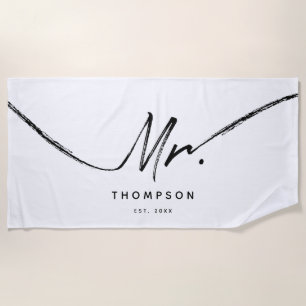 Mr. Custom Modern Black White Minimalist Beach Towel