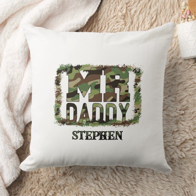 Mr. Daddy Camouflage Design with Custom Name Throw Pillow (Blanket)