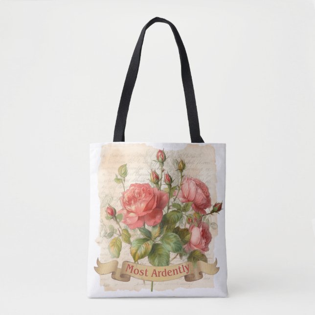 Mr Darcy Quote, Most Ardently, Romantic Love Tote Bag (Front)