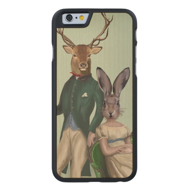 Mr Deer and Mrs Rabbit 2 Carved Wood iPhone Case (Back)
