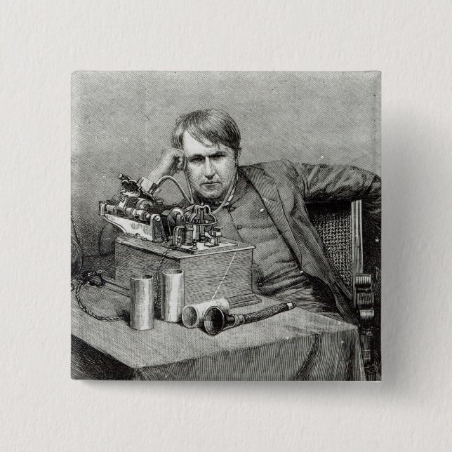 Mr.Edison's New Phonograph 2 Inch Square Button (Front)