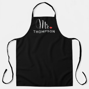 Mr Elegant Script Heart Custom Wedding Monogram Apron