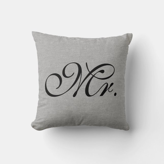 Mr. faux french grey linen rustic chic initial jut throw pillow (Front)