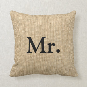 Mr. Faux Linen Burlap Rustic Pillow