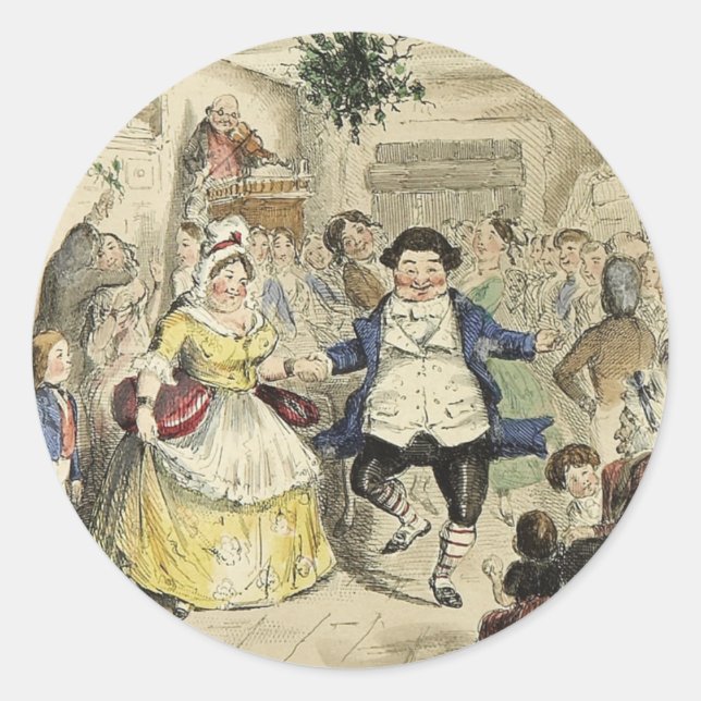 Mr. Fezziwig's Ball, A Christmas Carol Classic Round Sticker (Front)