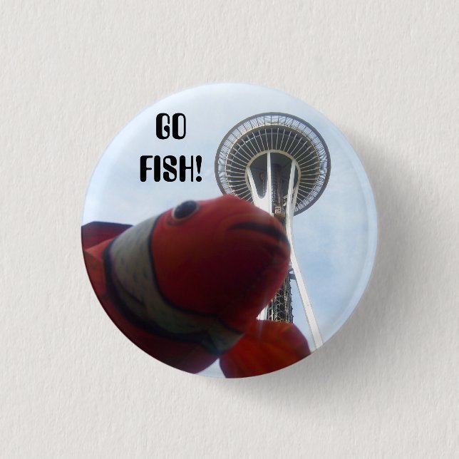 MR. Fish Goes to Seattle 1 Inch Round Button (Front)