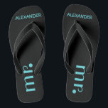 Mr. Flip Flops | Grooms Wedding<br><div class="desc">A fun addition to your destination beach or poolside wedding! Black men's Flip Flops with the word "Mr." with the grooms name personalized. Click "Customize It" to change the font or font colour to match your wedding colours. To see matching brides Flip Flops- Please visit my store "The Hungarican Princess"...</div>