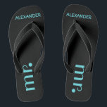 Mr. Flip Flops | Grooms Wedding<br><div class="desc">A fun addition to your destination beach or poolside wedding! Black men's Flip Flops with the word "Mr." with the grooms name personalized. Click "Customize It" to change the font or font colour to match your wedding colours. To see matching brides Flip Flops- Please visit my store "The Hungarican Princess"...</div>