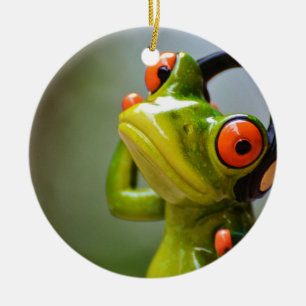 Mr. Frog with Headphones Ornament Round