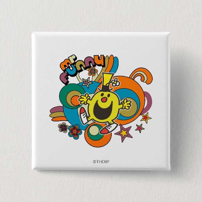 Mr. Funny | Colourful Stars & Swirls 2 Inch Square Button (Front)