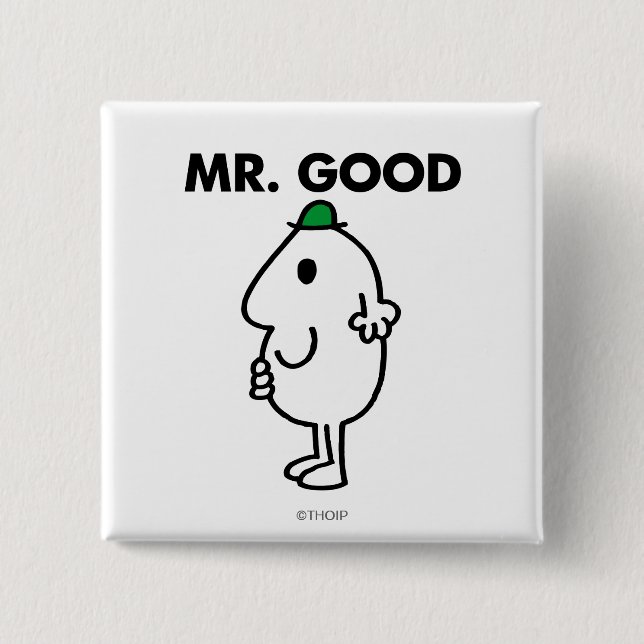 Mr. Good | Green Hat 2 Inch Square Button (Front)