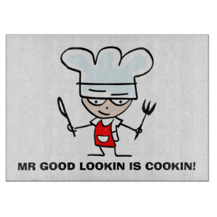 Mr good looking is cooking glass cutting board