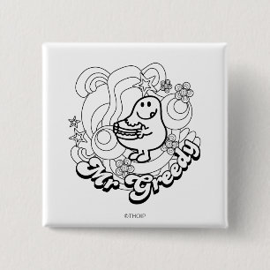 Mr. Greedy Black & White Swirls & Stars 2 Inch Square Button