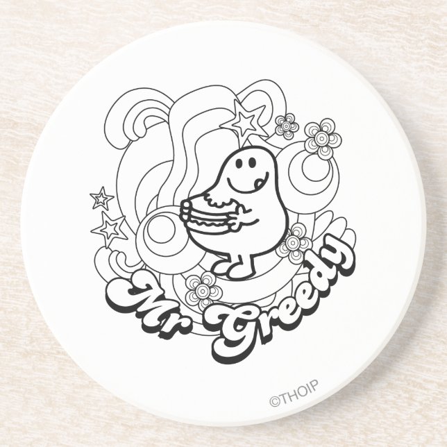Mr. Greedy | Black & White Swirls & Stars Coaster (Front)