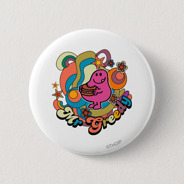Mr. Greedy | Colourful Swirls & Stars 2 Inch Round Button (Front)