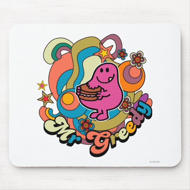 Mr. Greedy | Colourful Swirls & Stars Mouse Pad (Front)