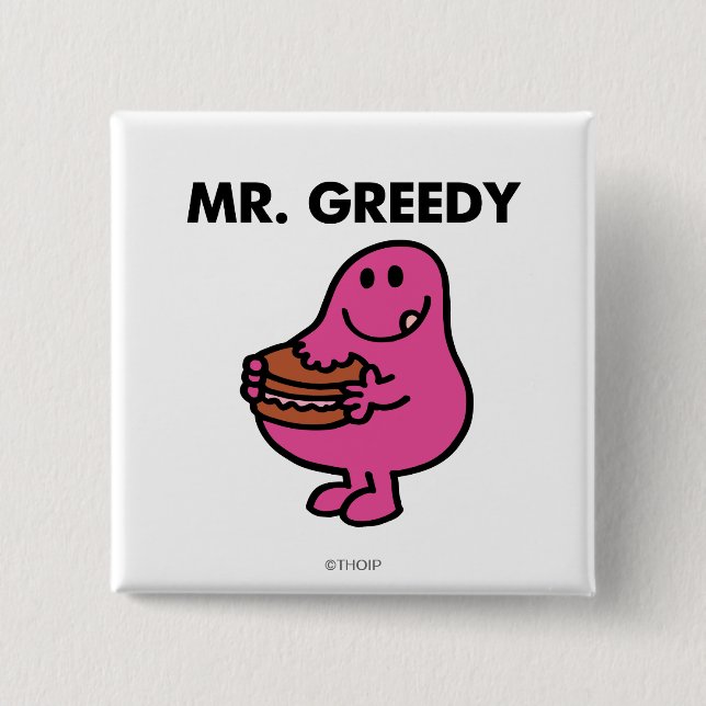 Mr. Greedy Eating Cake 2 Inch Square Button (Front)