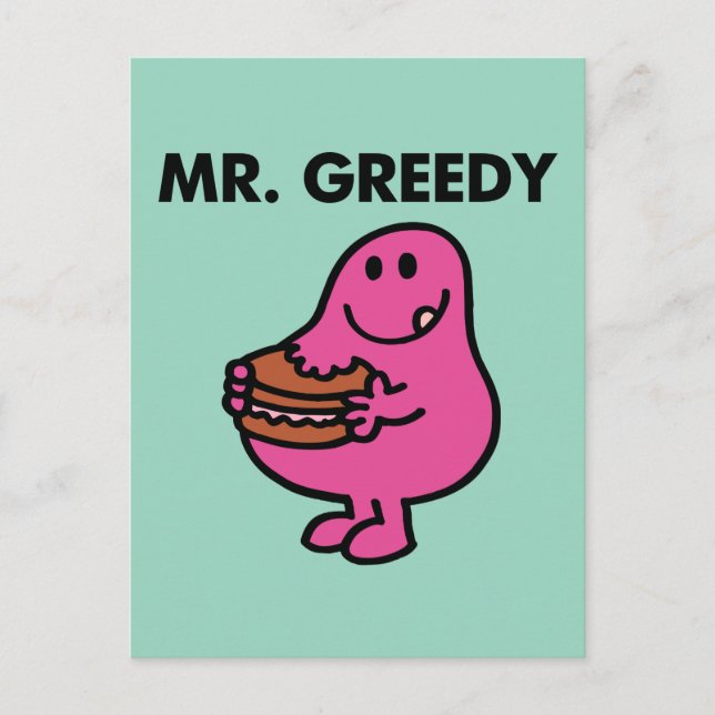 Mr. Greedy Eating Cake Postcard (Front)