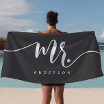 Mr Grey And White Newlywed Groom Personalized Beach Towel<br><div class="desc">Mr Grey And White Newlywed Groom Personalized Beach Towel. Modern script mister personalized name beach towel. Perfect honeymoon towel for the groom. Personalize this custom design with your own name or text.</div>