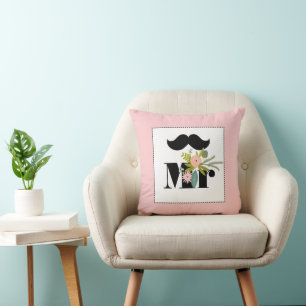 Mr groom Peachy Moustache Flora and Fauna Pillow