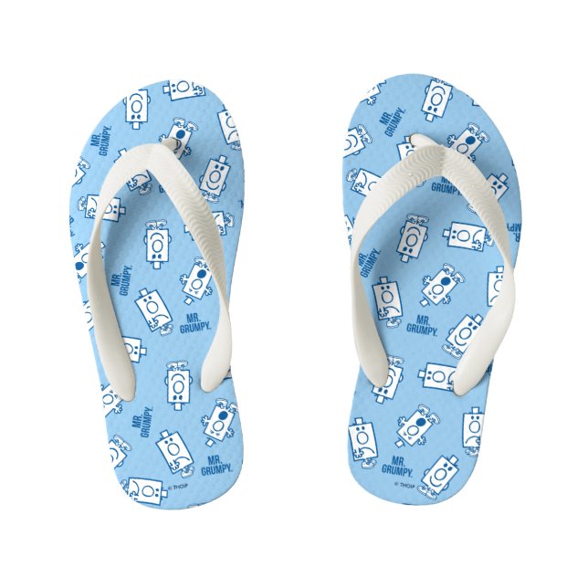 Mr Grumpy | Blue Emotion Toss Pattern Kid's Flip Flops (Footbed)