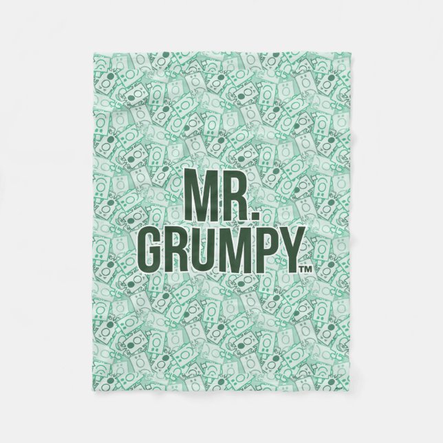 Mr Grumpy | Green Name and Character Toss Pattern Fleece Blanket (Front)