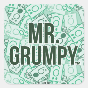 Mr Grumpy   Green Name and Character Toss Pattern Square Sticker