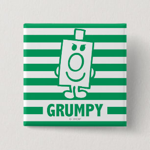 Mr Grumpy Mischievous Grin and Green Stripes 2 Inch Square Button