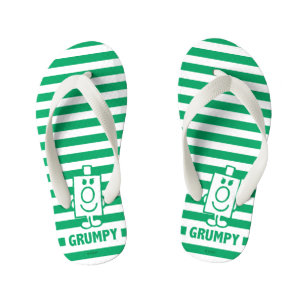 Mr Grumpy Mischievous Grin and Green Stripes Kid's Flip Flops