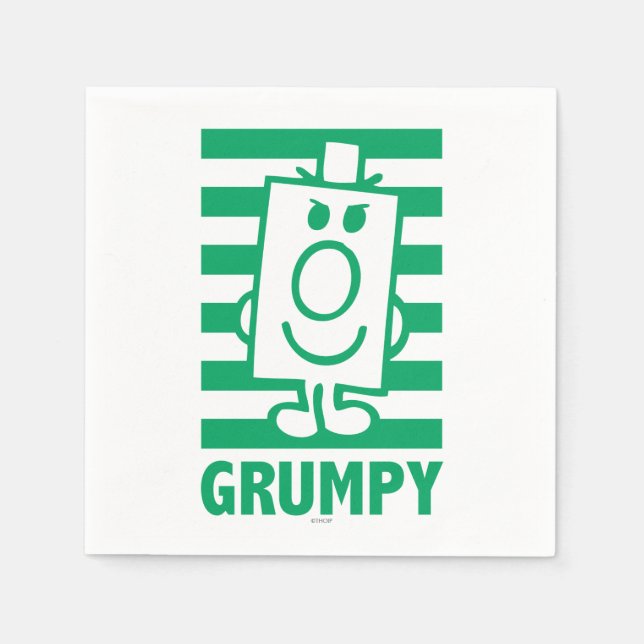 Mr Grumpy | Mischievous Grin and Green Stripes Napkin (Front)