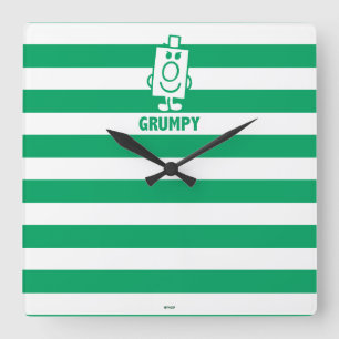 Mr Grumpy   Mischievous Grin and Green Stripes Square Wall Clock