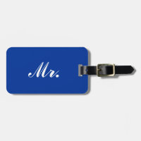 Mr half of Blue Mr and Mrs luggage tag for him