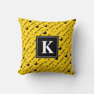 Mr Happy All Smiles Pattern Monogram Throw Pillow