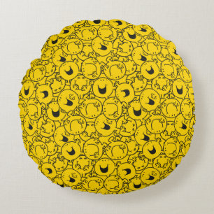 Mr  Happy   Batch of Yellow Smiles Pattern Round Pillow