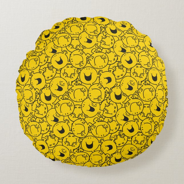 Mr  Happy | Batch of Yellow Smiles Pattern Round Pillow (Front)