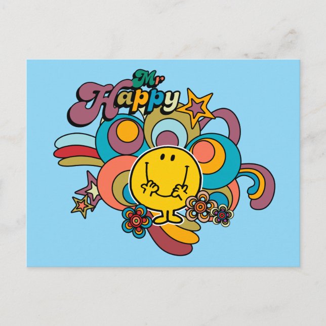 Mr. Happy | Colourful Swirls & Stars Postcard (Front)