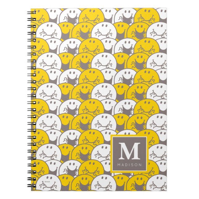 Mr Happy | Flashing Smiles Pattern | Add Your Name Notebook (Front)